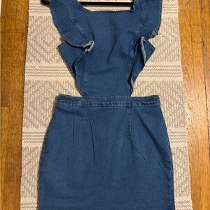 Denim Ruffle Cutout Dress